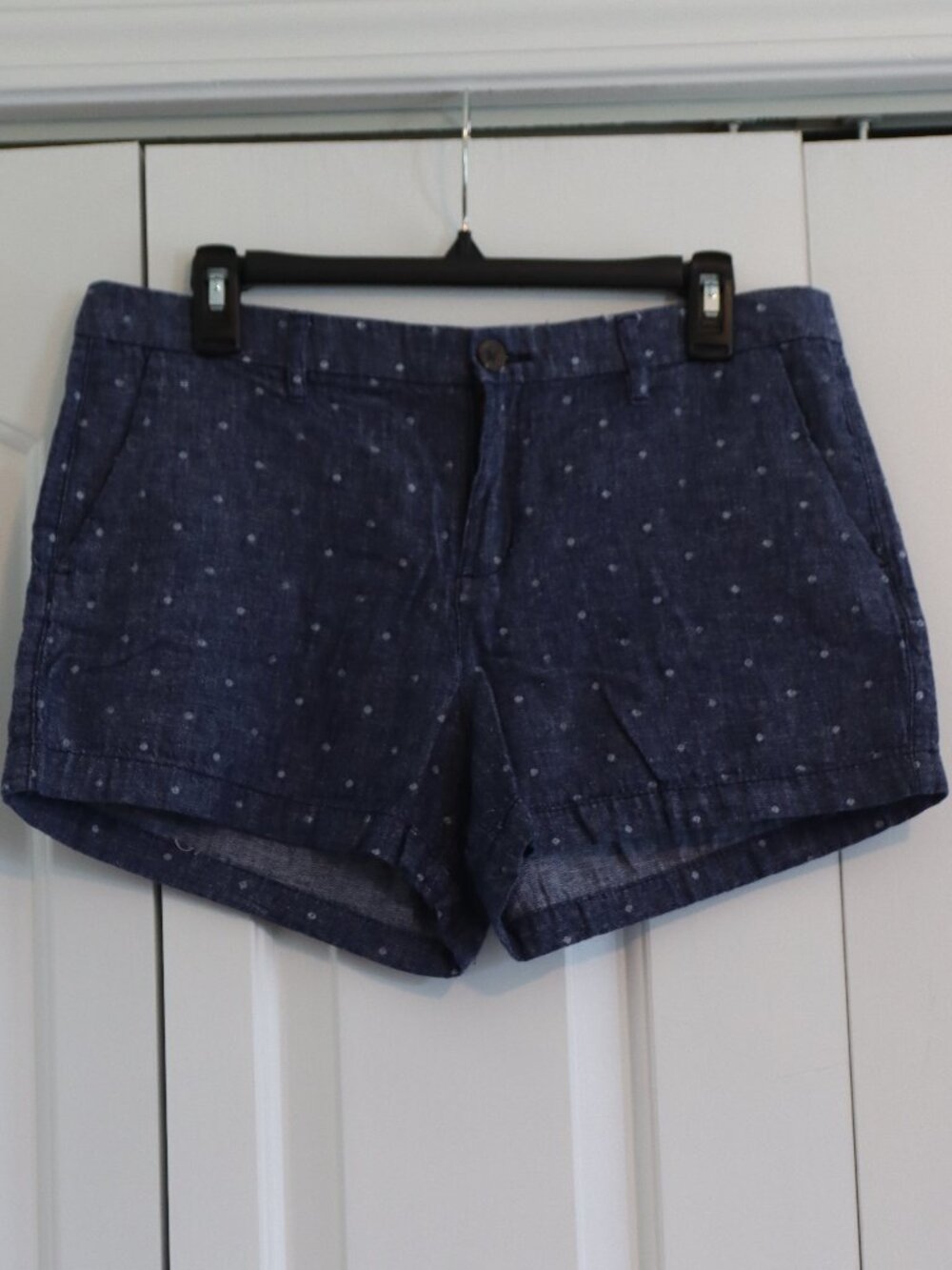 Old Navy Everyday Short Sz 8 Chambry Dots Linen/Cotton Blend Lightweight Casual